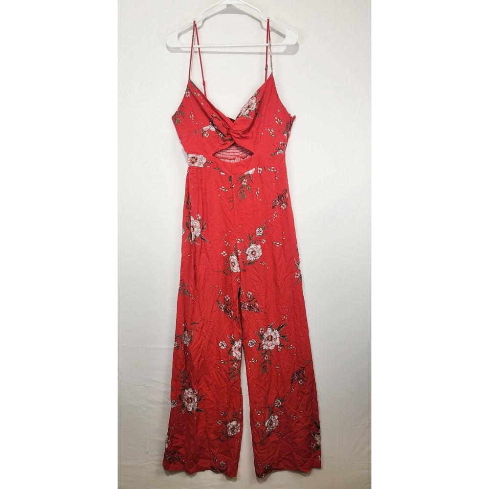 Lush Women's Floral‎ Coquette Wide Leg Jumpsuit Red Size L
